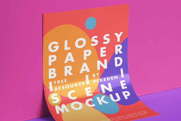 Curved Glossy Paper Mockup Leaning on the Wall