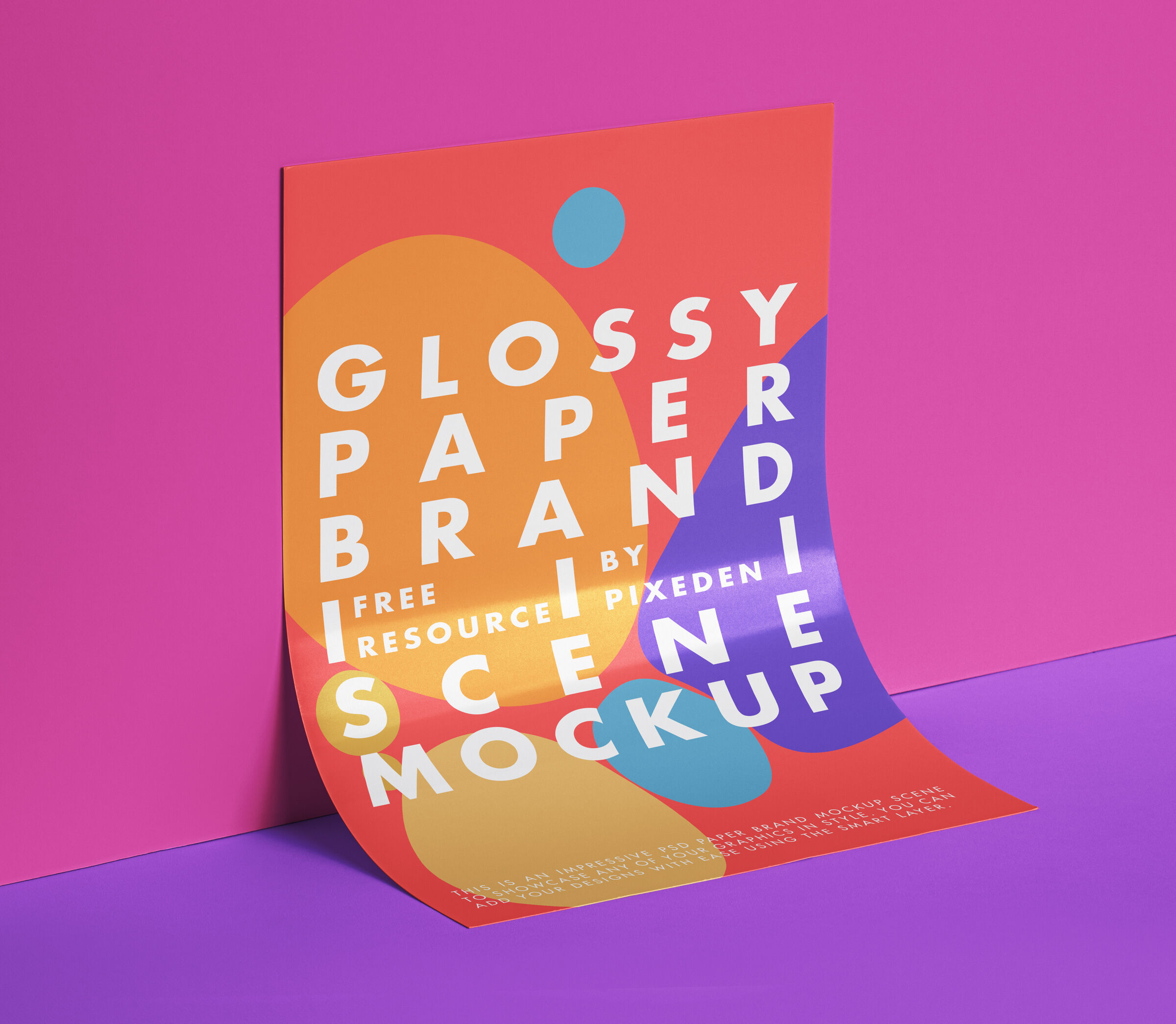 Curved Glossy Paper Mockup Leaning on the Wall FREE PSD
