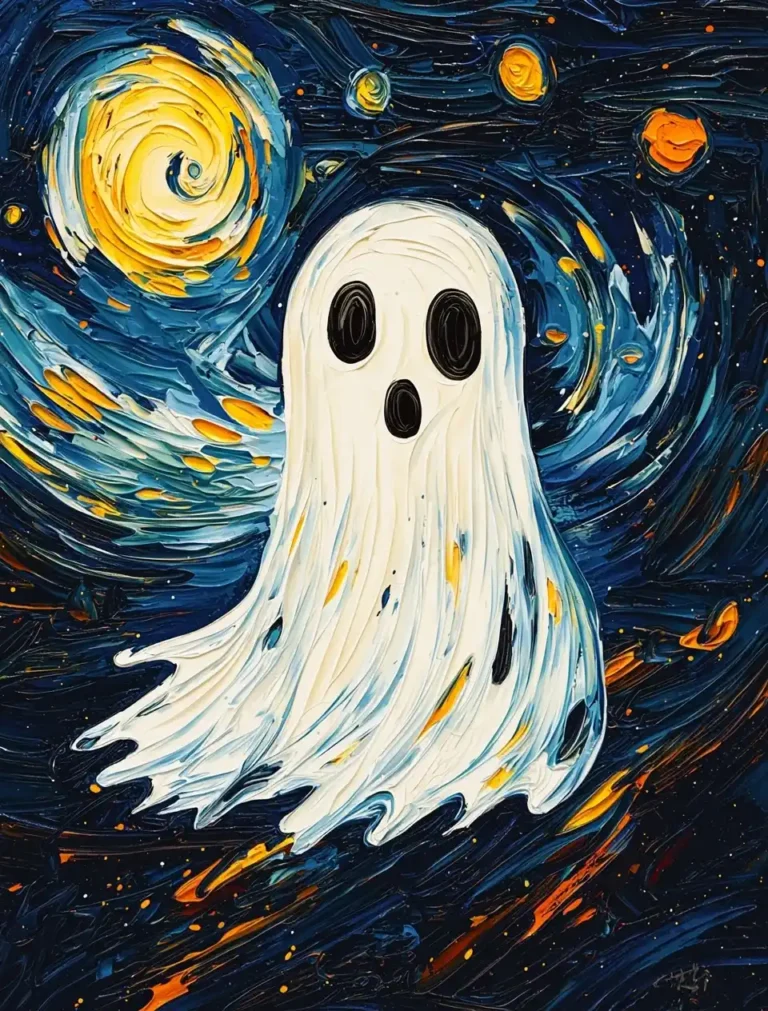 Cute Ghost in Starry Night