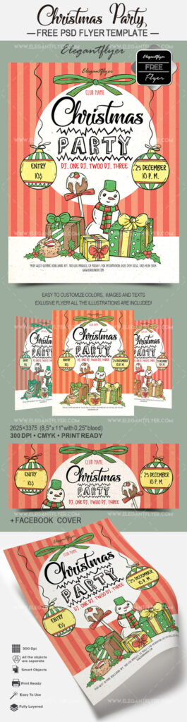 Cute Illustrative Christmas Party Flyer and Facebook Cover Template