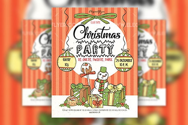 Cute Illustrative Christmas Party Flyer and Facebook Cover Template