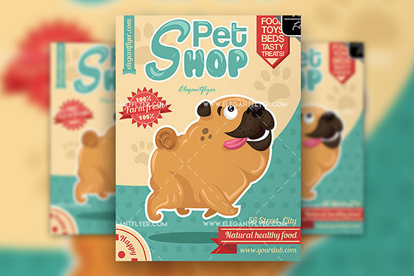 Cute Illustrative Pet Shop Flyer and Facebook Cover Template flyer preview