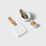 Cute Tiny Paper Bag Mockup with Bowl from Upside