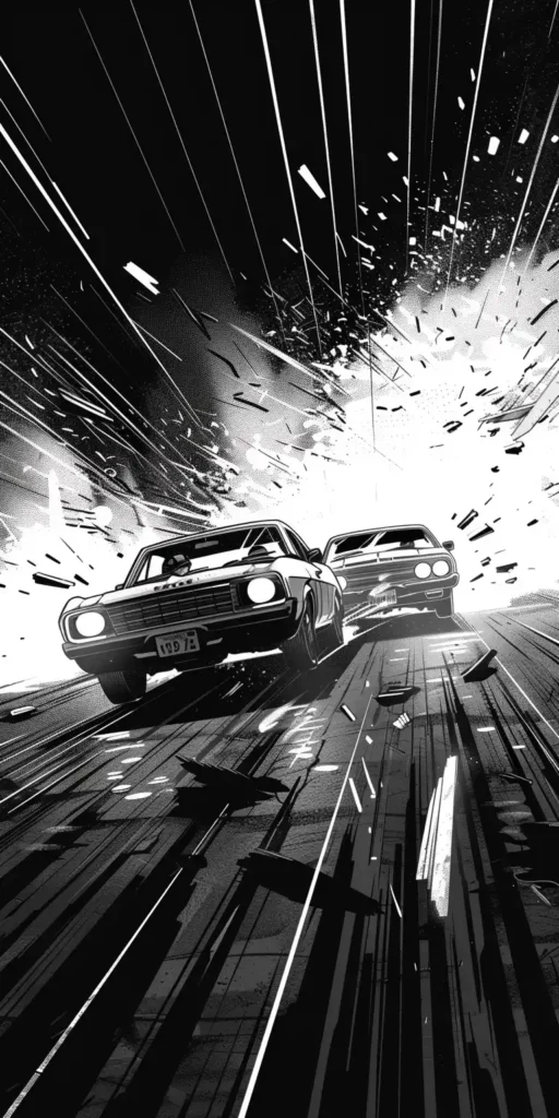 Damaged Car Chase Japanese Ink