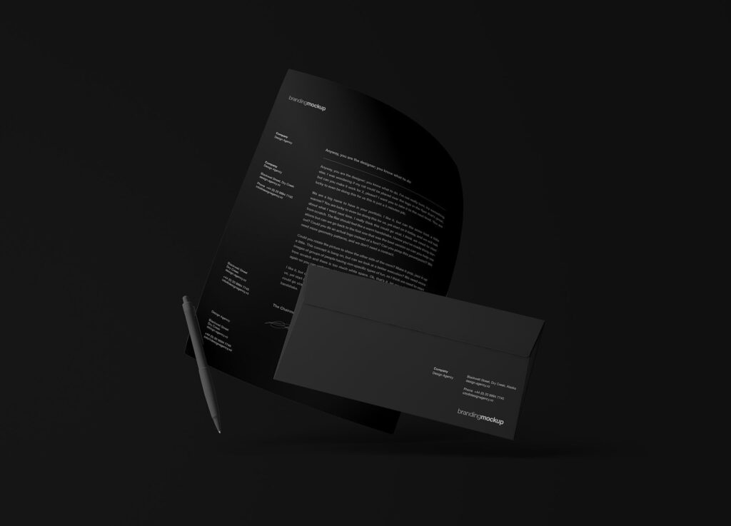 Dark Floating Stationery Mockup For Branding