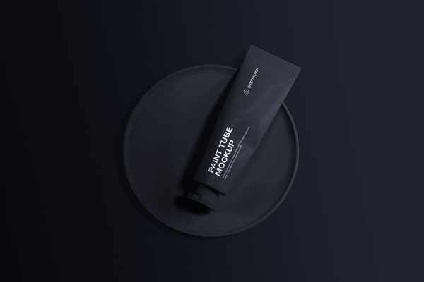 Dark Oil Paint Tube Mockup on a Plate