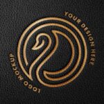 Brown Debossed Leather Logo Mockup in Top View