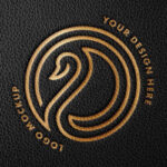 Brown Debossed Leather Logo Mockup in Top View