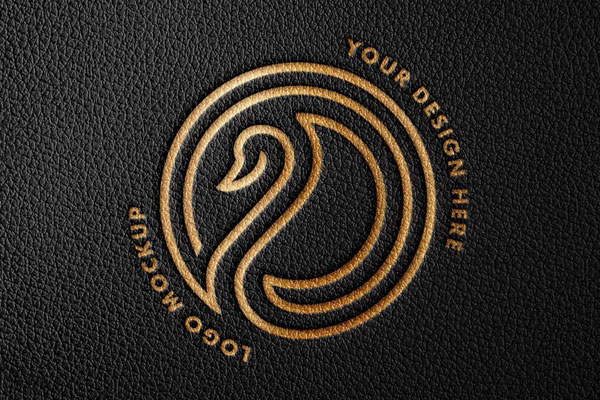 Brown Debossed Leather Logo Mockup in Top View