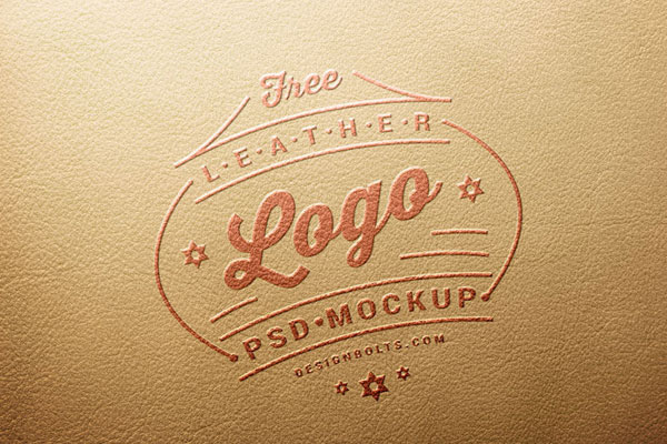 Debossed Logo Stamped on Leather in Top View Mockup