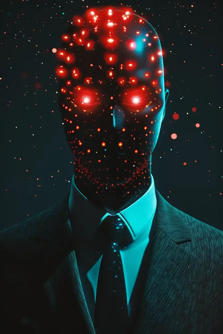 Decaying Masked Figure Symmetrical Polkadot Portrait