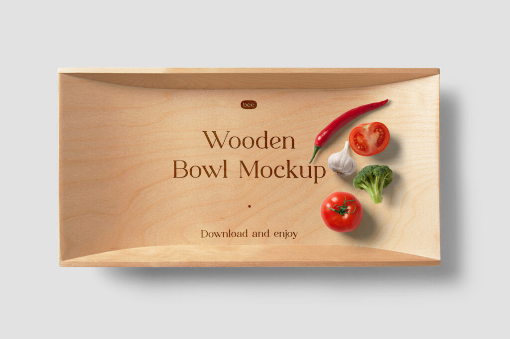 Deep Wooden Bowl Mockup in Top View