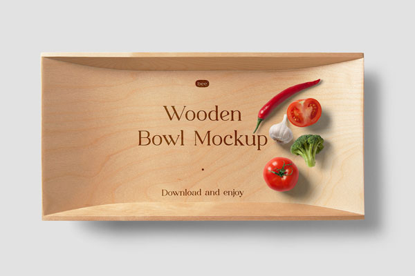 Deep Wooden Bowl Mockup in Top View