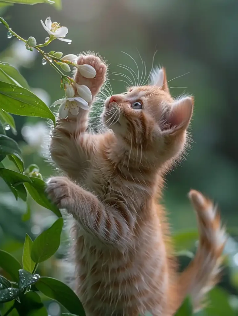Delicate Kitten and Flower
