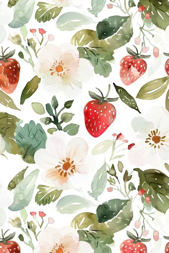 Delicate Watercolor Strawberry Pattern