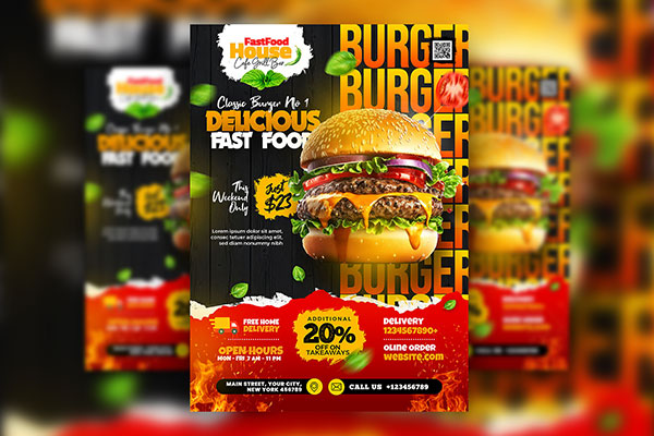 Delicious A4 Fast Food Restaurant Flyer Template