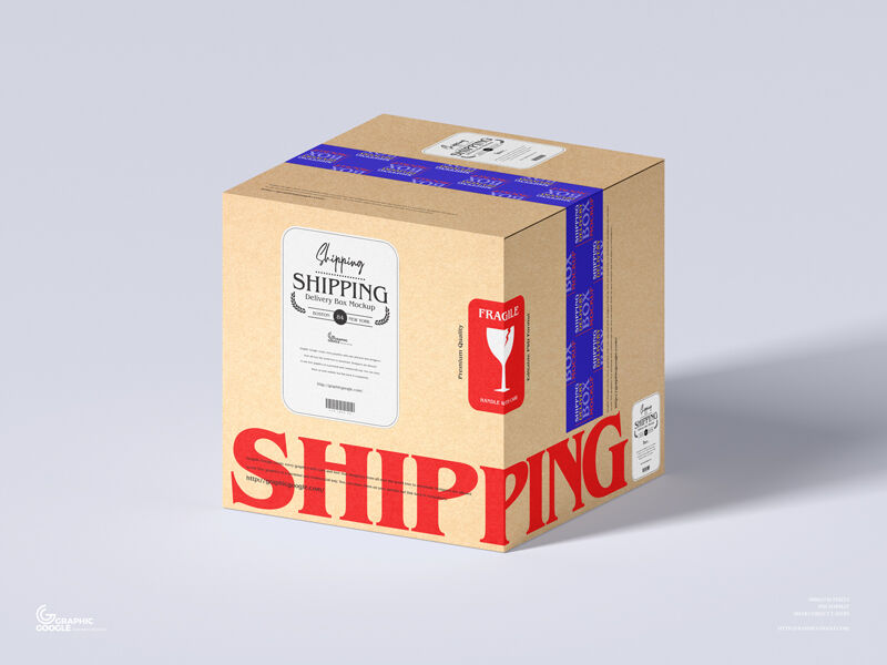 Delivery, Kraft Carton Standing in Perspective Mockup