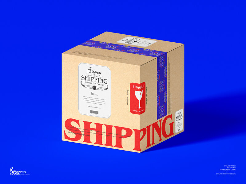 Delivery, Kraft Carton Standing in Perspective Mockup