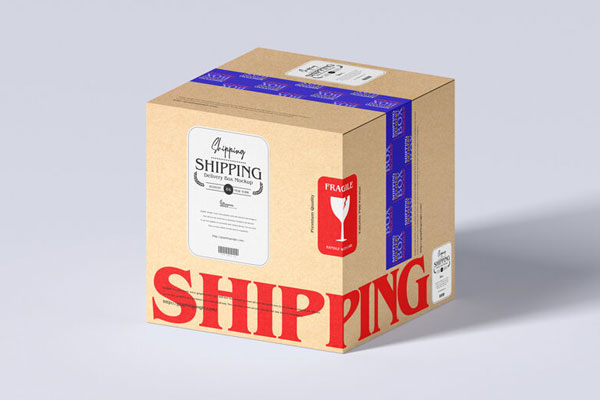 Delivery, Kraft Carton Standing in Perspective Mockup