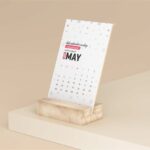 Desk Calendar Mockup with Wood Stand in 3 Views