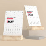 Desk Calendar Mockup with Wood Stand in 3 Views