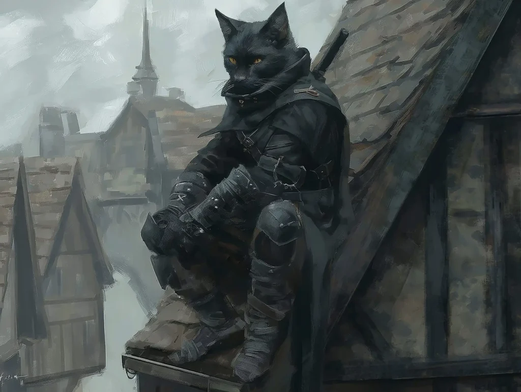 Detailed Tabaxi Rogue Rooftop