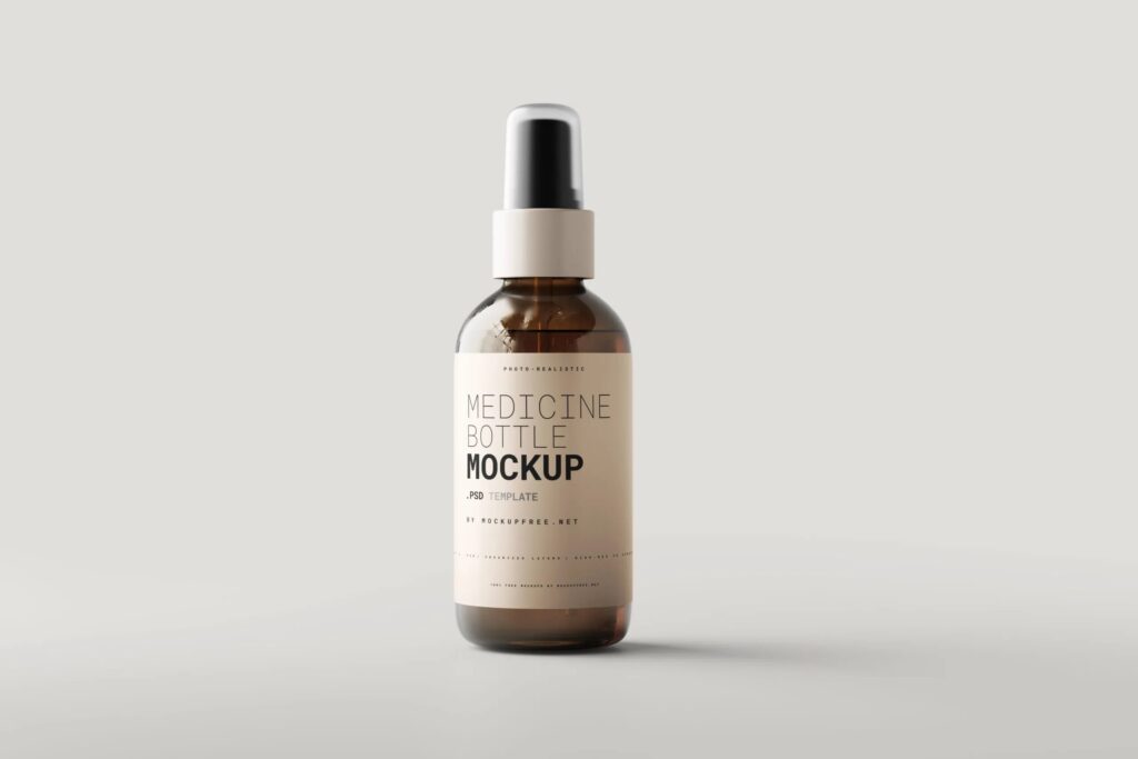 Different Sights of Amber Glass Spray Bottle Mockups