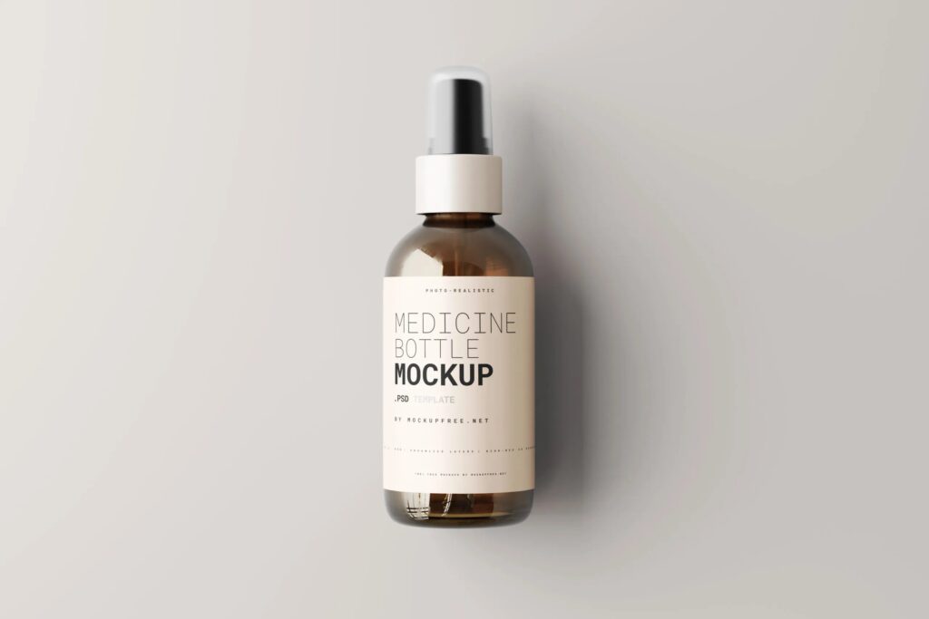 Different Sights of Amber Glass Spray Bottle Mockups