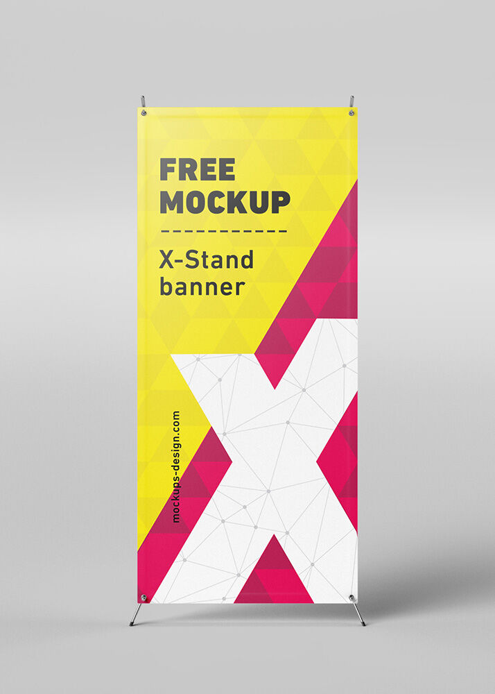 Different Views of a X-Stand Banner Mockup