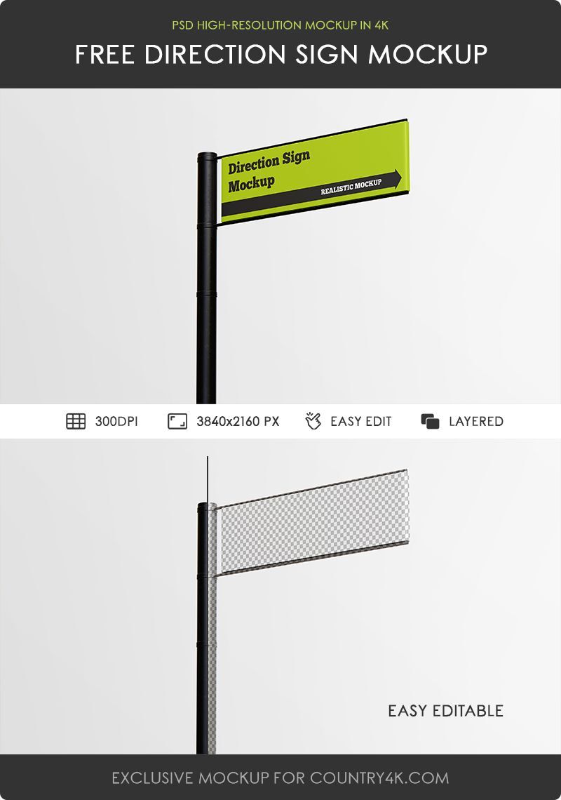 Direction Sign Mockup with Pillar FREE PSD