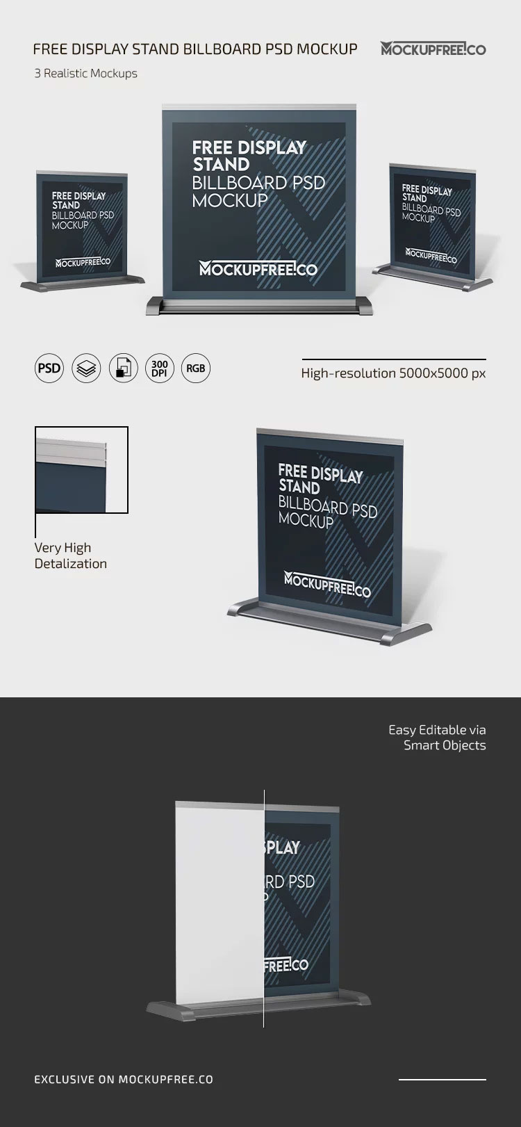Free Display Stand Billboard Mockup in 3 Sights PSD Template