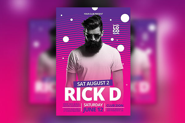 DJ Announcement Flyer Template with Purple and Pink Theme