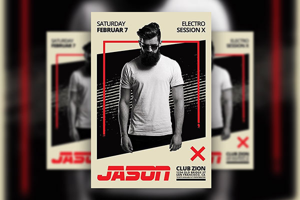 DJ Club Flyer Template Black and White Theme and Red Lines