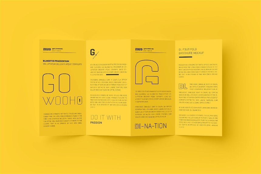 DL 4 Fold Brochure Mockup in 4 Shots