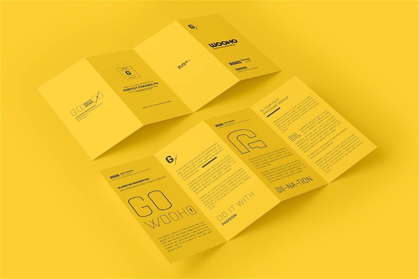 DL 4 Fold Brochure Mockup in 4 Shots