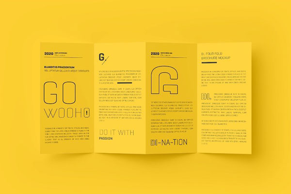DL 4 Fold Brochure Mockup in 4 Shots