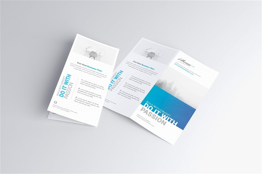 DL Bifold Brochure Mockup in 3 Showcases