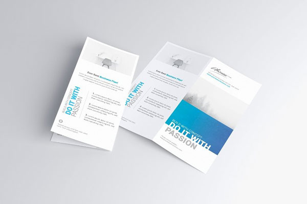 DL Bifold Brochure Mockup in 3 Showcases