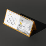 DL Desk Calendar Mockup Put at the 34 Angle View