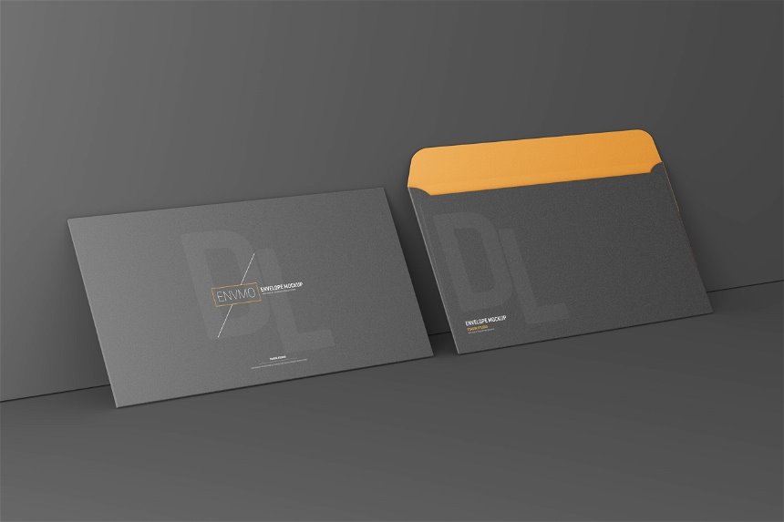 DL Envelope Mockup in 4 Different Showcases