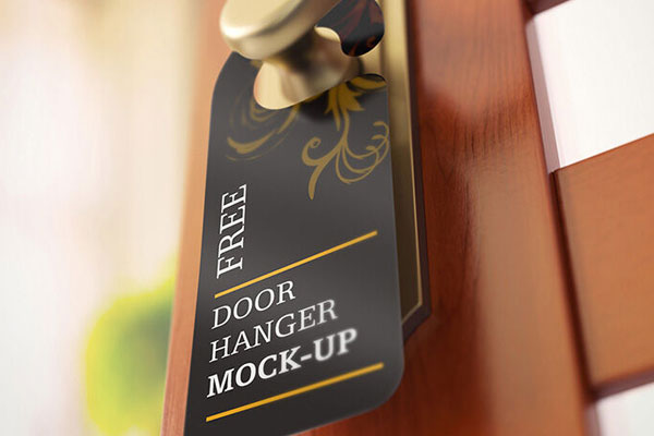 Door Hanger on a Wooden Door Mockups
