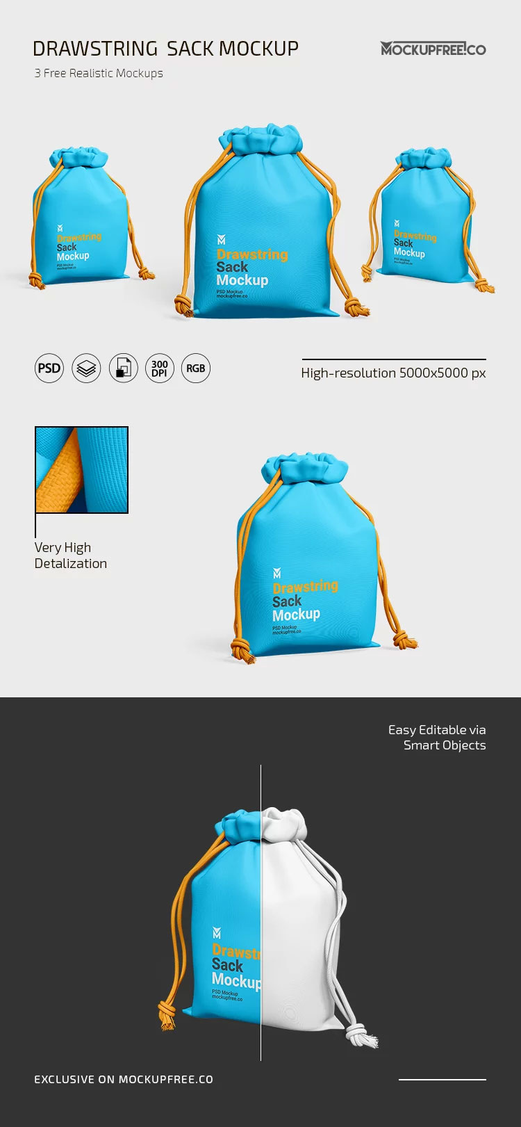 Free Drawstring Sack Mockup PSD Template