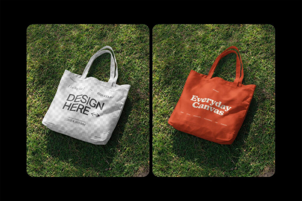 Dropped Tote Bag on Grass Mockup
