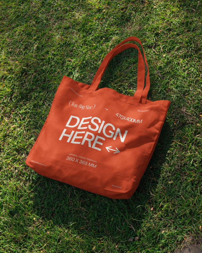 Dropped Tote Bag on Grass Mockup
