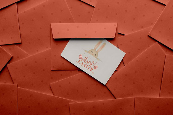 Easter Greeting Card Mockup with Several Envelopes Covering the Floor