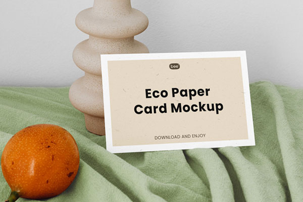 Eco Paper Card Mockup on Blanket in Front Sight