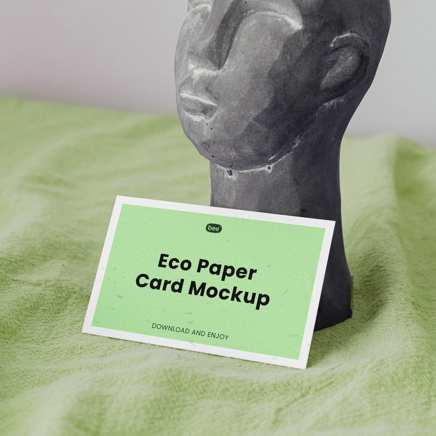 Eco Paper Card Mockup with Statue in Perspective Sight FREE PSD