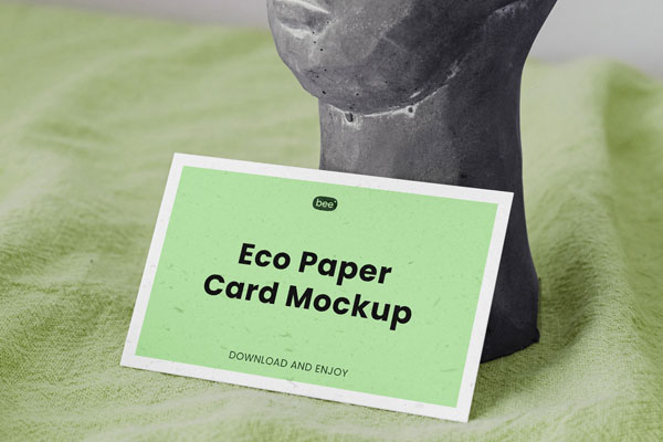 Eco Paper Card Mockup with Statue in Perspective Sight