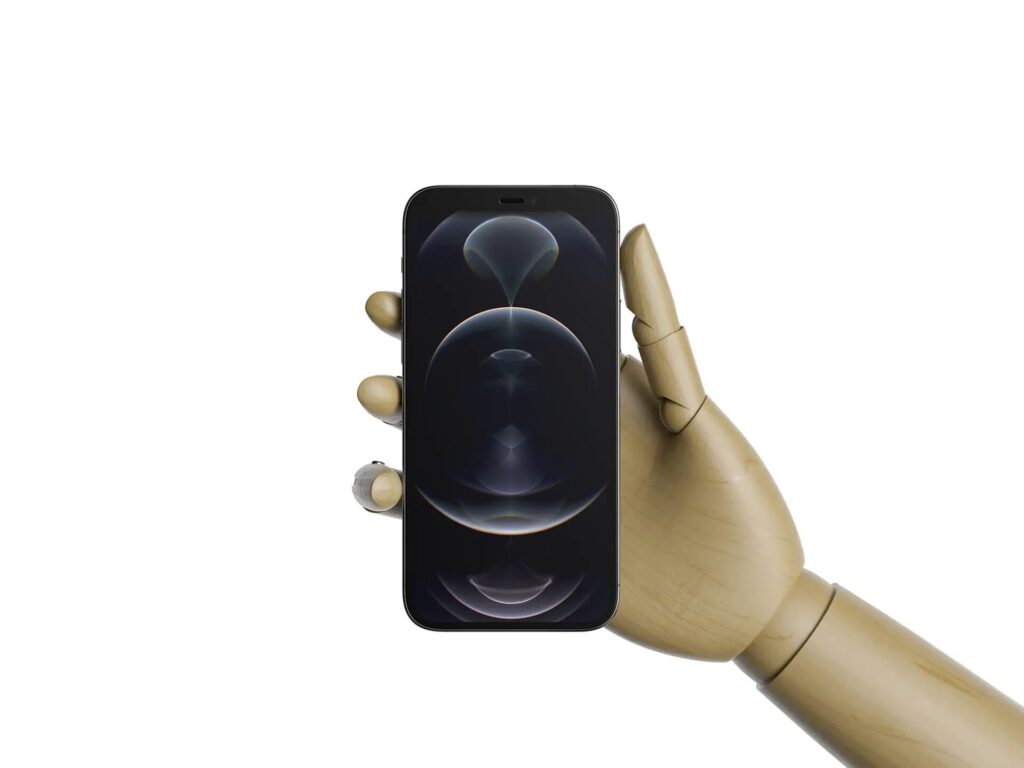 ٍiPhone 12 in a Wooden Hand Mockup