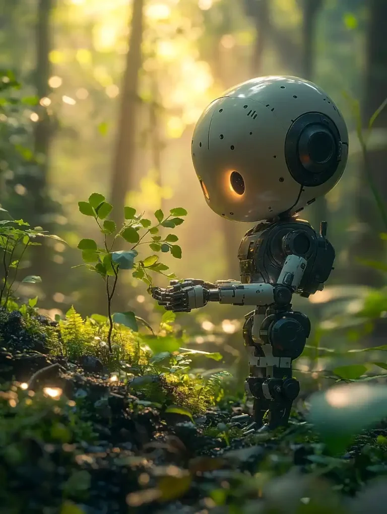 Elegant Robot Planting Sapling